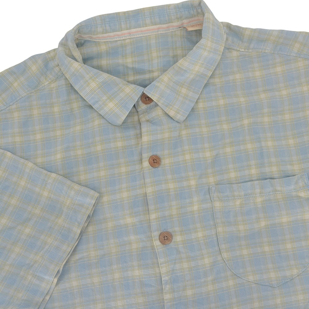 Tommy Bahama Button Down Men XL Blue Plaid Silk Camp Shirt Resortwear Golf Prep
